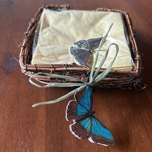 Mudpie Butterfly Napkin Holder. Natural Twigs Basket with Metal Butterfly.